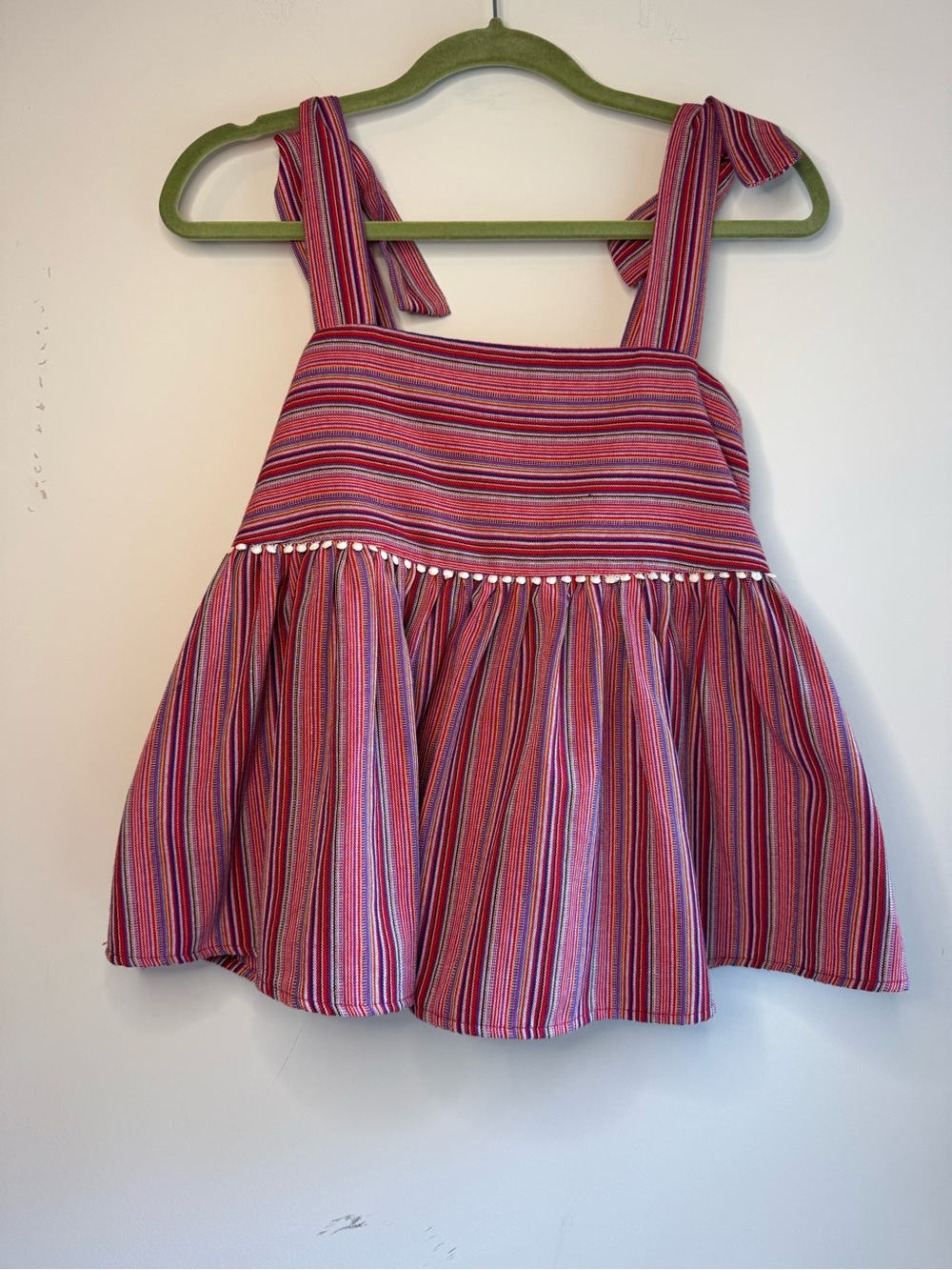 THML Pink Multi-Stripe Tie-Shoulder Tank with Pom Trim